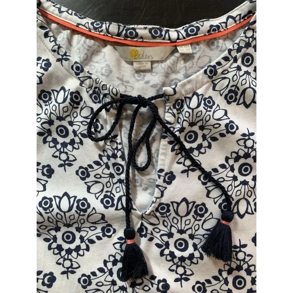 Boden Dress‎ US6R White Blue Floral V-Neck Tassel Sleeveless Ruffle Boho Peasant - Image 5