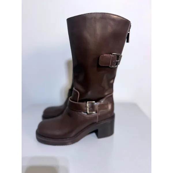 Rare Dolce Vita Lenon Leather Moto Boots Buttered Oak Size 6 Unreleased Sample - Image 3