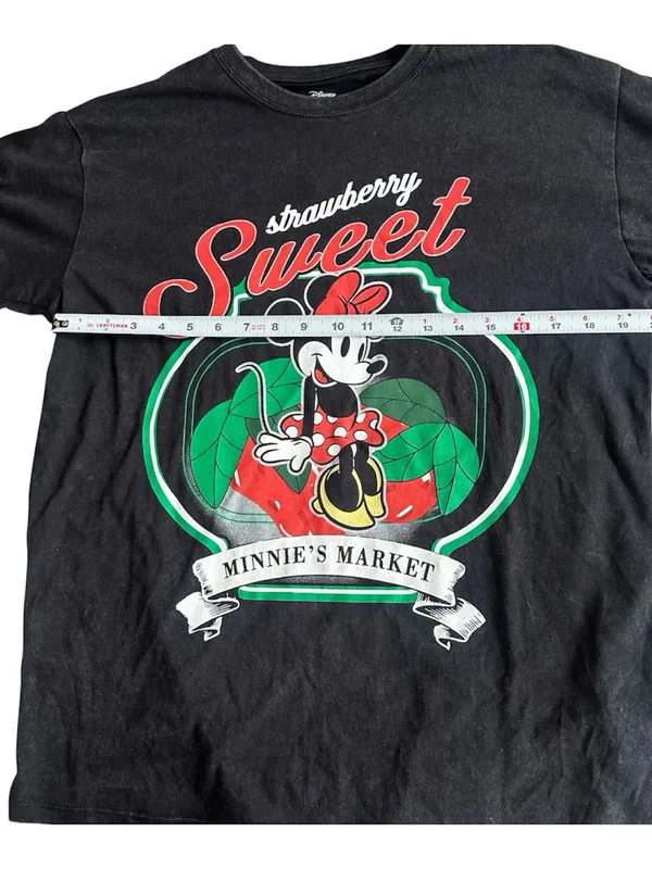 Disney Minnie Mouse Strawberry Sweet Black Graphic T-Shirt Large - Image 3