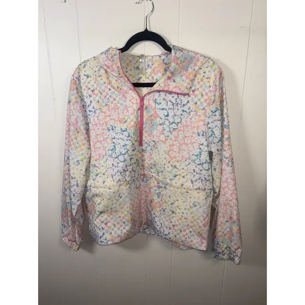 Fabletics Floral Print Anorak Jacket Lightweight‎ Quarter Zip Pullover Medium - Image 3