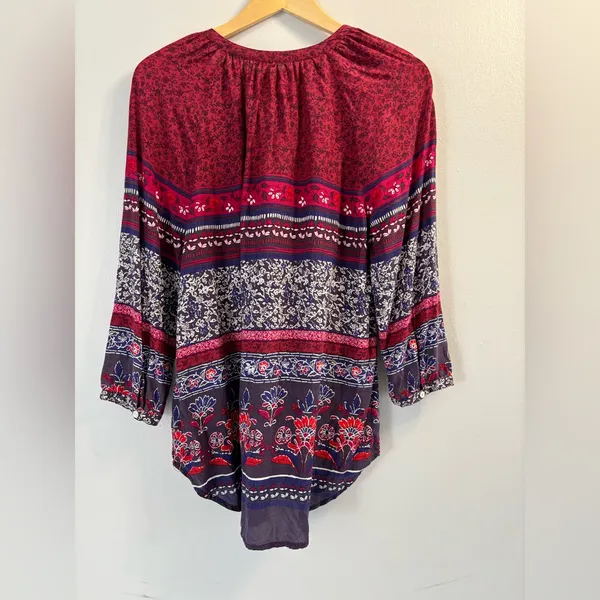 BeachLunchLounge Boho Floral Blouse V-Neck Viscose Peasant Top Festival Size M - Image 2