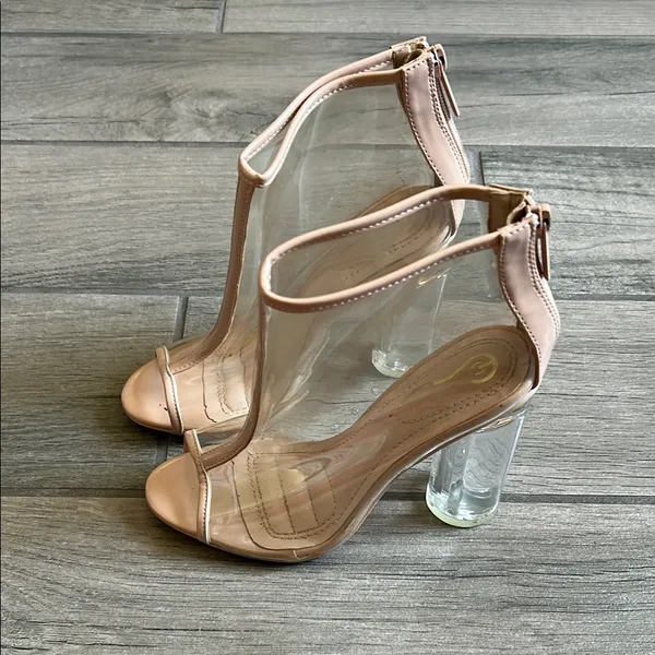 Cream Stiletto Heels with Transparent Panels - Image 2