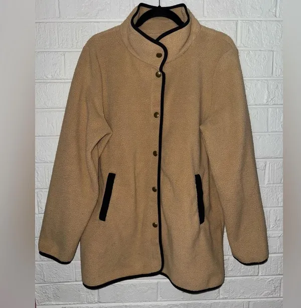 J.CREW women’s Piped sherpa coat sz L ✨ - Image 2
