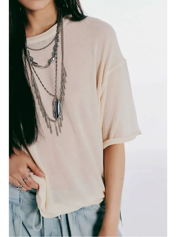 Free People We The Free Peppermint Tee in Oatmeal Cashmere NWT Size Large - Image 4