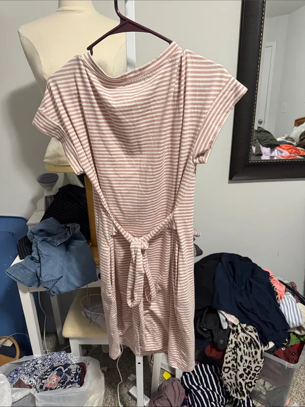 Merokeety Pink & White Striped Midi Dress - Image 4