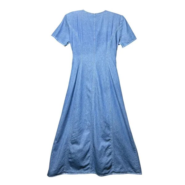 Vintage 90s TR Bentley Denim Maxi Dress Lace Up Corset Side Blue Size 10 - Image 8