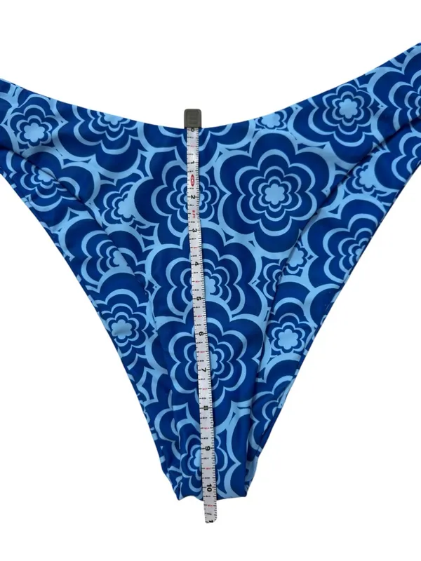 Blue Retro Floral Cheeky Bikini Set XL High Leg Triangle Swimwear Y2K Boho Beach - Image 6
