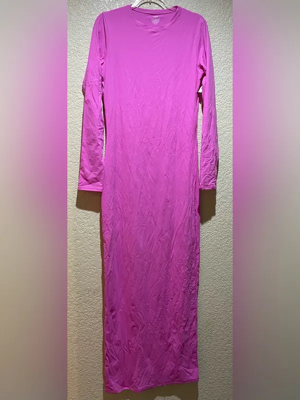 Skims Fits Everybody Crew Neck Long-Sleeve Pink Bodycon Maxi Dress Size XL - Image 2