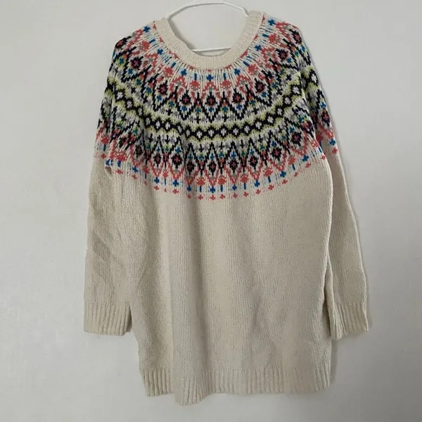 Aerie Fair Isle Sweater Women’s Large Cream Nordic Knit Cozy Winter Pullover - Image 3