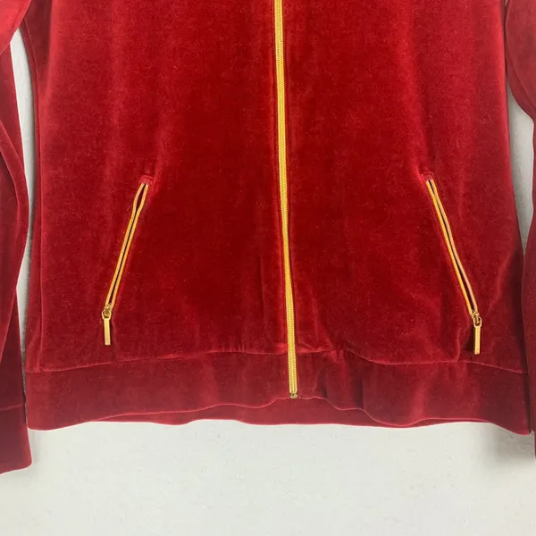 Lauren Ralph Lauren Women’s Medium Velvet Crest Zip Jacket Rich Red Glam Street - Image 13