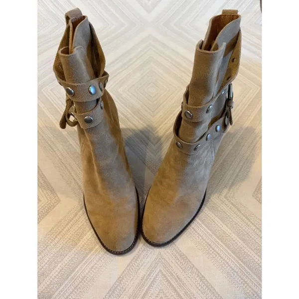 See by Chloé Tan Suede Ankle Booties Size 38 Studded Strap Heel Box Dust Bag - Image 2