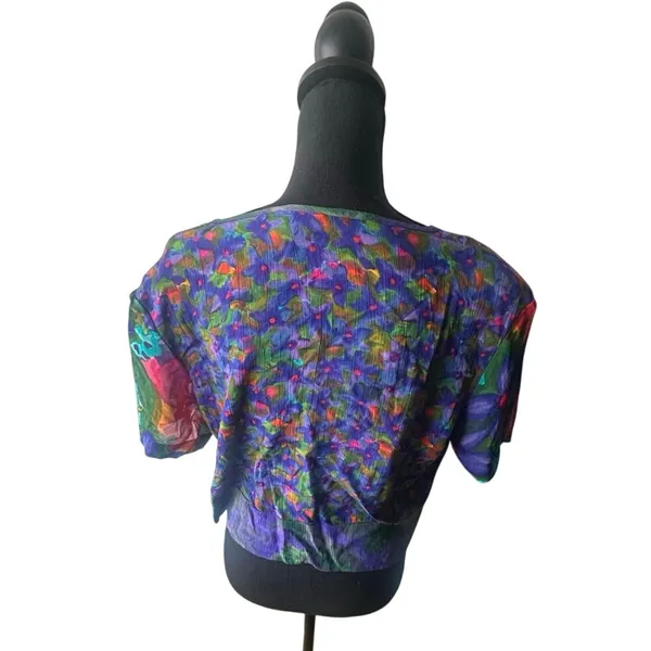 Vintage Carole Little Beaded Fringe Blouse Abstract Floral Size 14 - Image 5