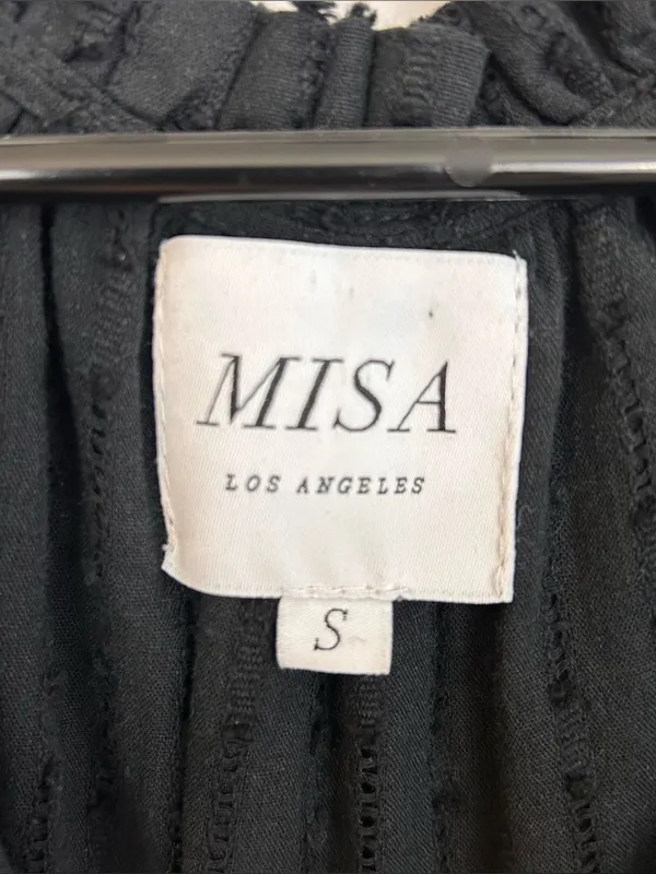 Misa Lillian Black Sleeveless Ruffle Eyelet V-neck Tiered Mini Dress Size Small - Image 11