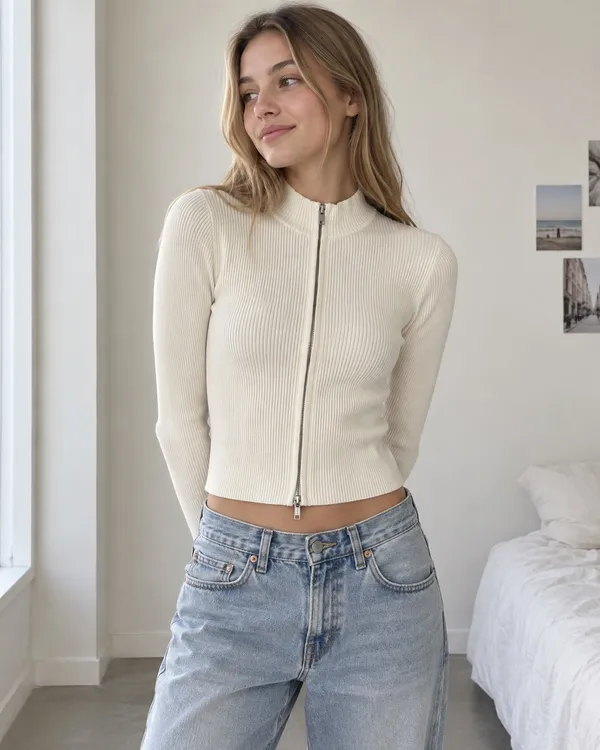 Brandy Melville cream ripped zip up jacket - Image 2