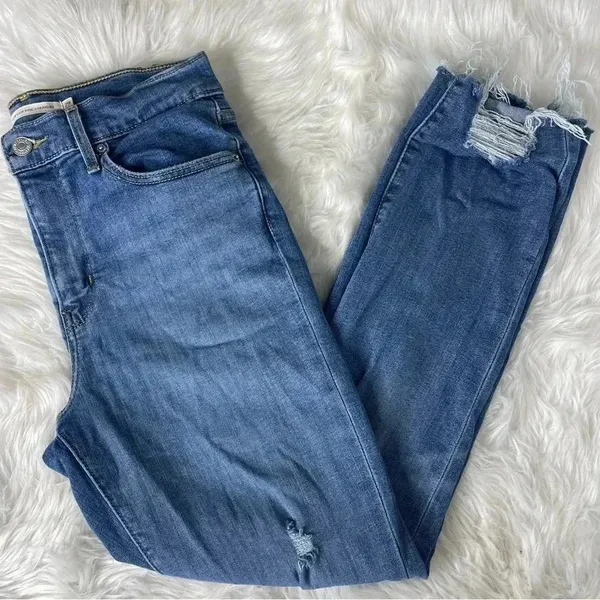 Levi's 724 High Rise Straight Leg Distressed Jeans Size 29 / 8 Busted Knee Denim - Image 4