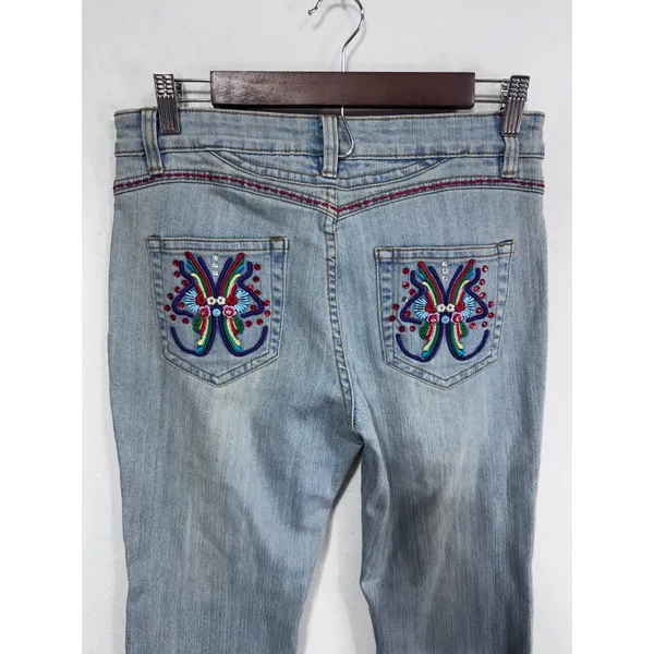 A-Z-I Jeans 6 Blue Denim Jeans Women's Embroidered Beaded‎ Flare Y2K Boho Hippie - Image 6