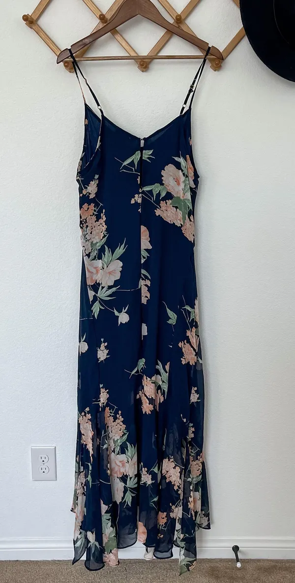 Lulus Feeling Freesia Navy Blue Floral Print Handkerchief Hem Maxi Dress - Image 9