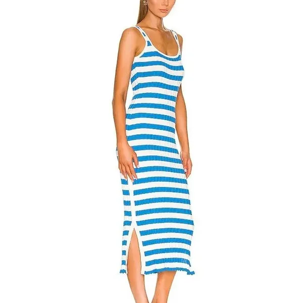 Solid & Striped Womens Ribbed Midi Dress Large Blue White Stripe Resort Beachy - Image 12