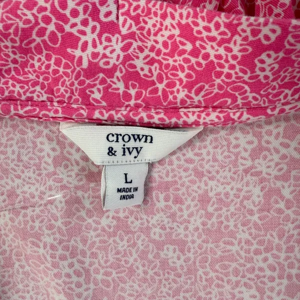 Crown & Ivy Ruffle Collar Sleeveless Blouse Womens Large Pink/White Floral - Image 3
