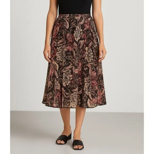 JM Collection Womens Midi Skirt Paisley Floral Print Elastic Waist Size 8 - Image 2