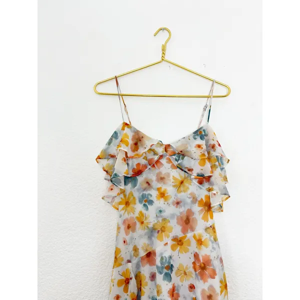 Anthropologie Sleeveless Asymmetric Ruffled Midi Dress Size Small Chiffon Fairy - Image 4