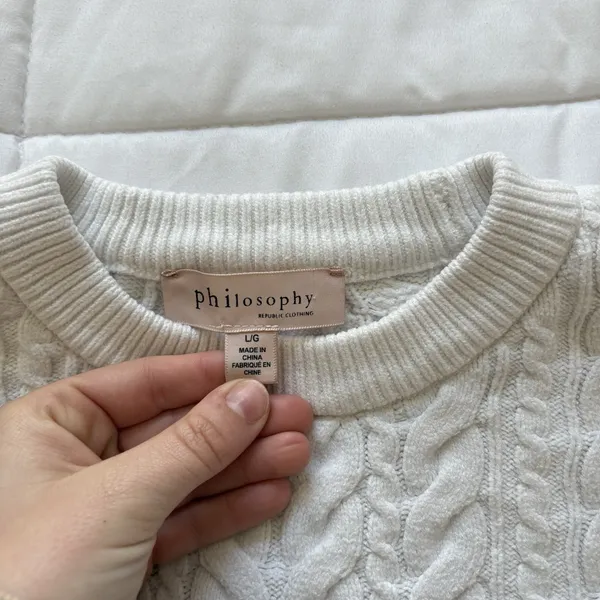 Womens Large‎ White Cable Knit Sweater Feminine Dainty Romantic Coquette Whimsy - Image 2