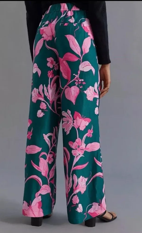 Anthropologie Breezy Tropical Floral Wide Leg Satin Pant Women's Size: 0 - Image 2