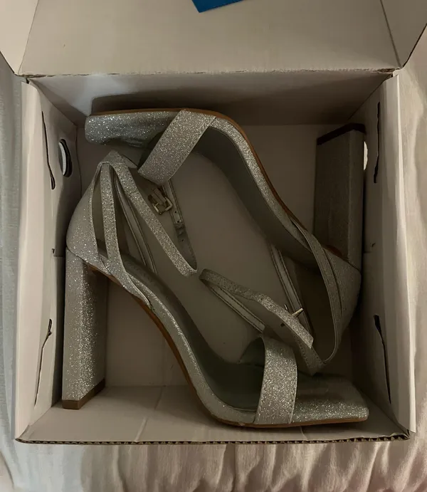 Silver Sparkly High Heels Size 6 - Image 2