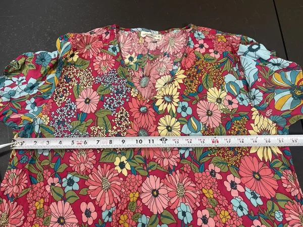 Natural Life Floral Mini Dress Womens M Pink Blue Boho Rayon Short Sleeve Hippie - Image 9
