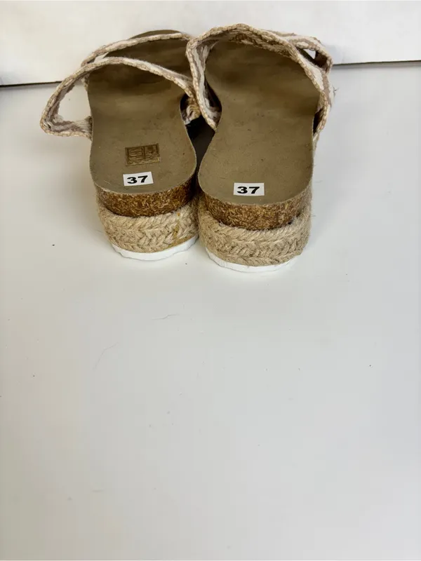 Woven Beige & Cream Espadrille Slide Sandals - Image 4