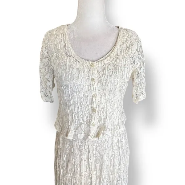 Vintage Nostalgia Lace Maxi Dress‎ Cream Romantic Cottagecore Small Deadstock - Image 4