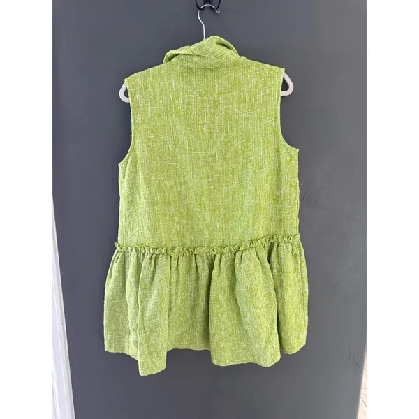 Zara Women Lime Green Textured Tweed Sleeveless Peplum Button Down Tunic Top M - Image 4