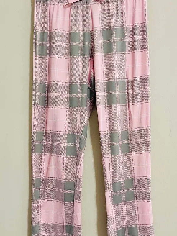 Delia’s Y2K Pajama Bottoms Sz S Pink Gray Plaid Super Soft Lounge Pants 2000s - Image 4