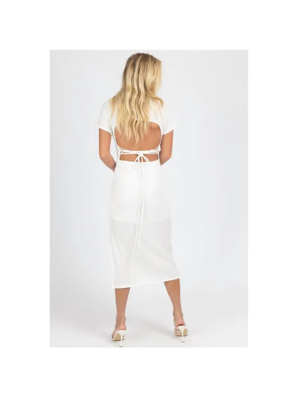 NEW LE LIS short sleeve collared midi dress in ivory S NWT - Image 3