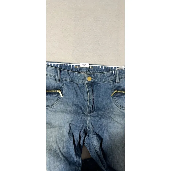 Michael Kors Womens Skinny Jeans Medium Wash Gold Zipper Detail Size 10 - Image 8