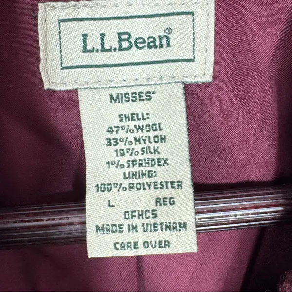 Vintage L.L. Bean Tweed‎ Blazer Large Burgundy Herringbone Wool Silk Blend Maroo - Image 11
