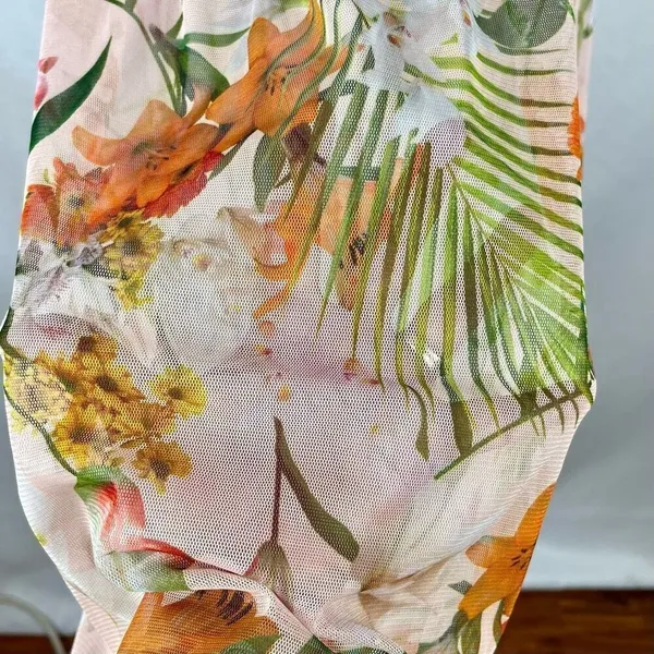 Zara Printed Floral Sheer Polyester Printed Tulle High-Waisted Dress Small - Image 3