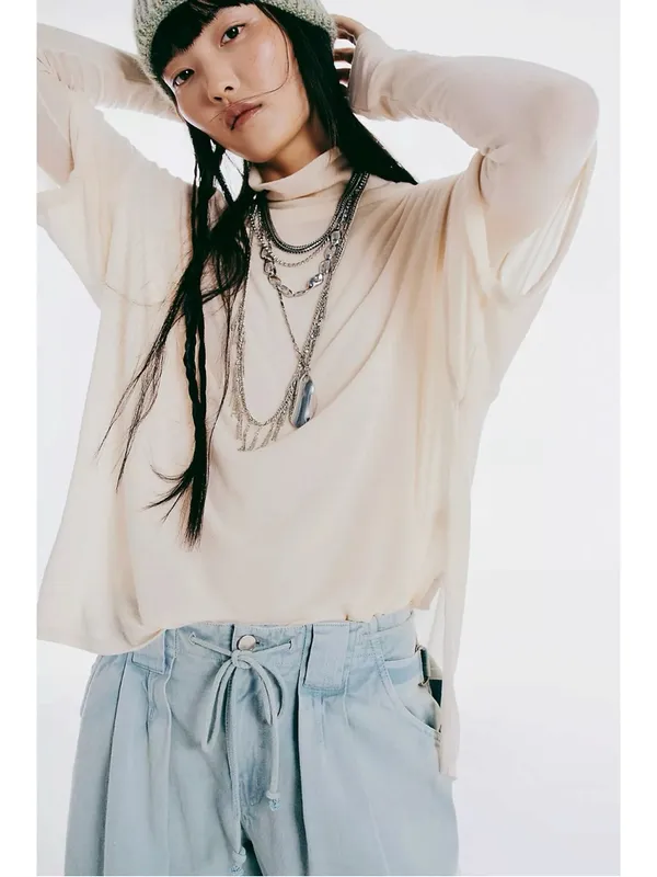 Free People We The Free Peppermint Tee in Oatmeal Cashmere NWT Size Large - Image 2