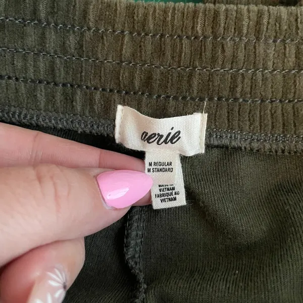 Aerie Women M Reg Olive Green Corduroy Ribbed Flare Pants Festival Boho Lounge - Image 8