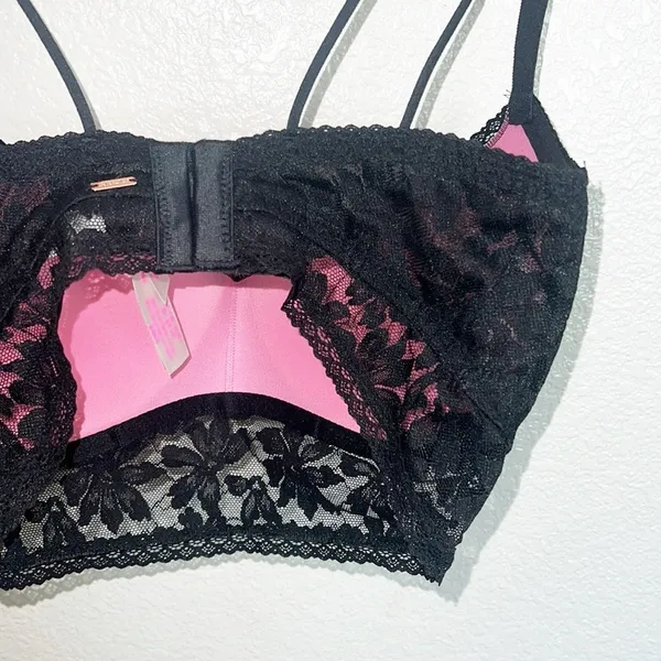 Pink Victoria's Secret Black Push Up Lace Hook Closure Bralette New - Image 12
