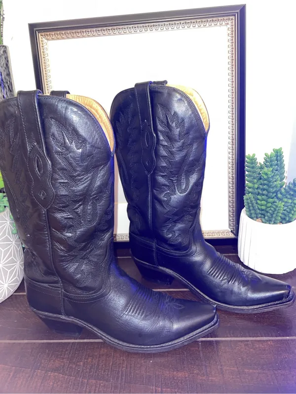 Old West Black Leather Western Heeled Boots LF1510 Size 6 - Image 5