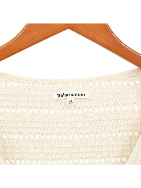 Reformation Piero Open Knit Cropped Cream Cardigan Sweater Boho XS - Image 4