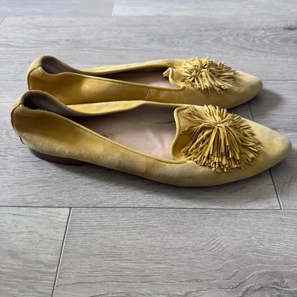 Paul‎ Green Mustard Yellow Suede Fringe Tassel Pointed Toe Loafers Flats US 10.5 - Image 11