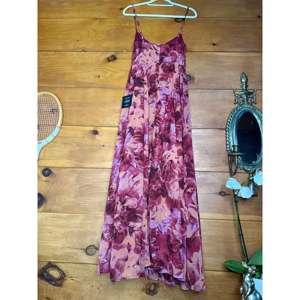 NWT Lulus Beautiful Soul Burgundy Floral Print Twist-Front Maxi Dress Cruise M - Image 7
