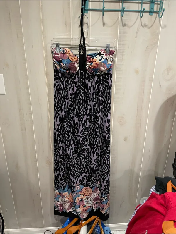 Cute boho beaded tie maxi halter dress Saint Tropez West beach pool festival - Image 8