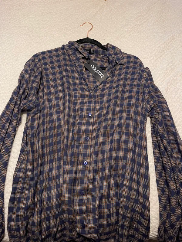 Boohoo Plaid Flannel Dress Balloon Sleeve - Image 2