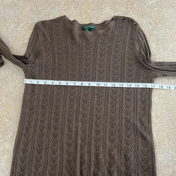Ralph Lauren Silk Cashmere Sweater Womens‎ Large Green Brown Pointelle Open Knit - Image 3