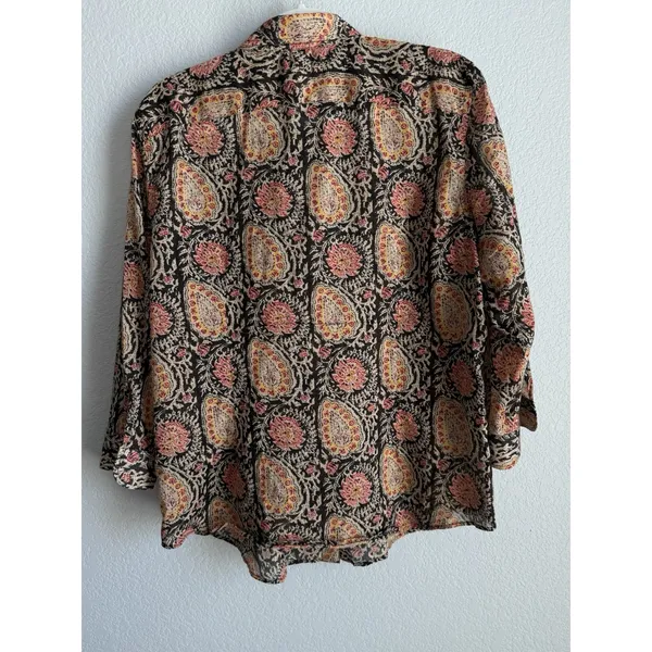 Lauren Ralph Lauren Paisley Ruffle Blouse Cotton Boho Cottagecore Western XL - Image 4