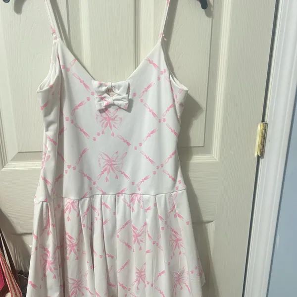 Cream and Light Pink Tie-Front Romper Dress - Image 2