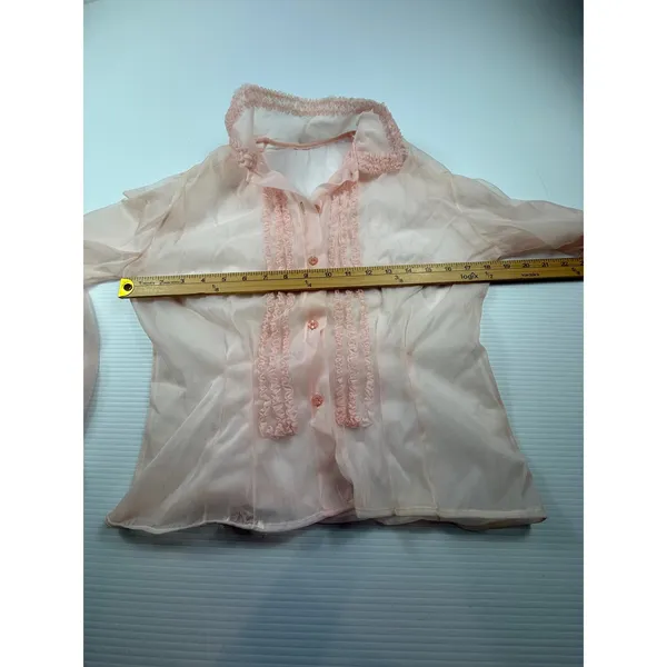Vintage Phyllis de Mone Sheer Ruffle Blouse Peach Pink Victorian Style S/M - Image 3
